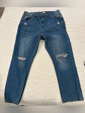 Distressed Blue Women's Jeans - Relaxed Fit
